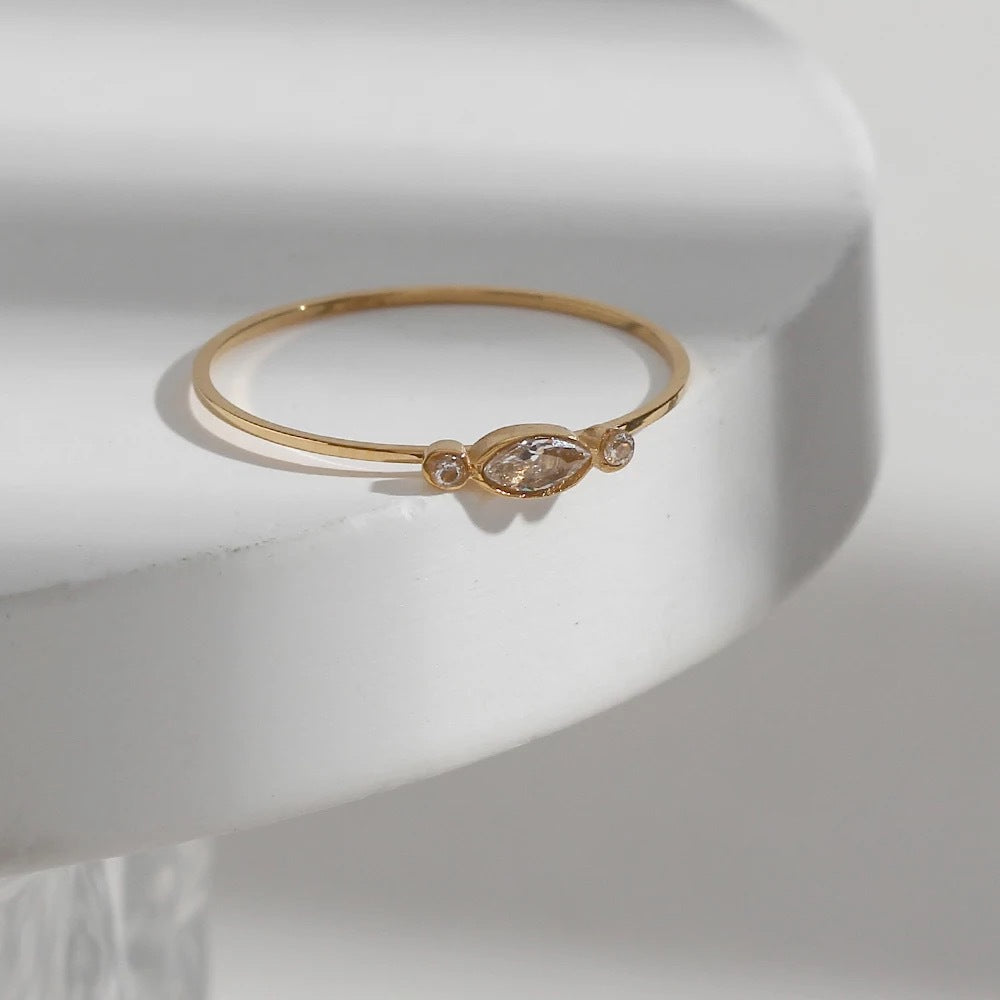 Wholesale 18k Real Gold Plated Titanium Steel Small Zircon Thin Ring